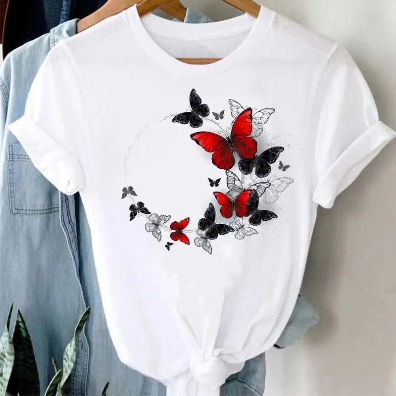Summer Cartoon Butterfly Print Top - BaeSprout.com