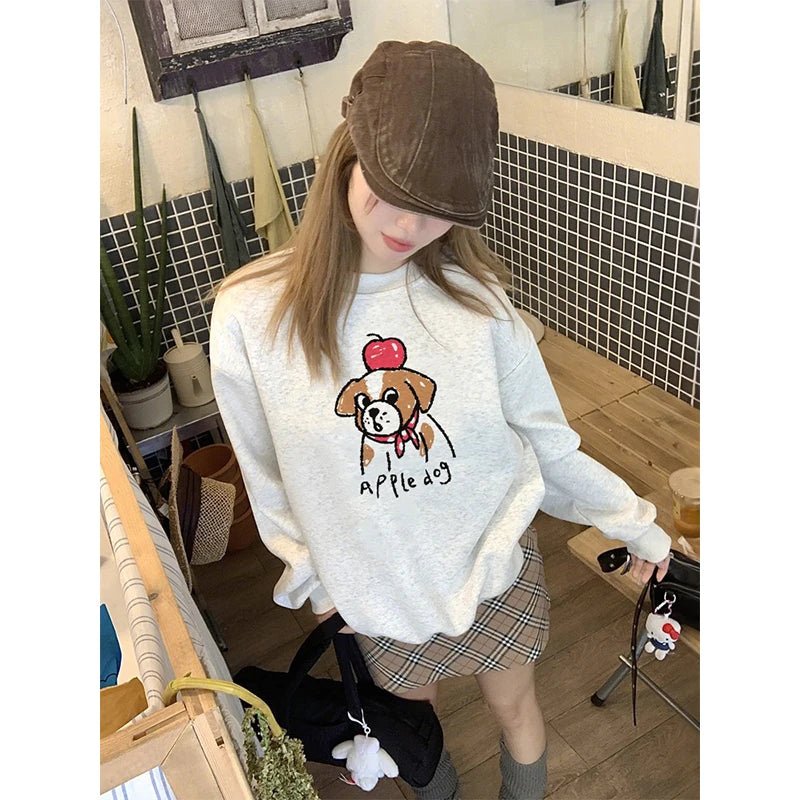 Cute Puppy Print Oversize Sweatshirt - BaeSprout.com