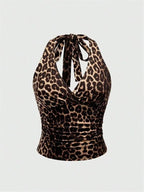 V - Neck Halter Crop Top Ruched Tie - Back Backless — Y2K Baddie Night Out - BaeSprout.com