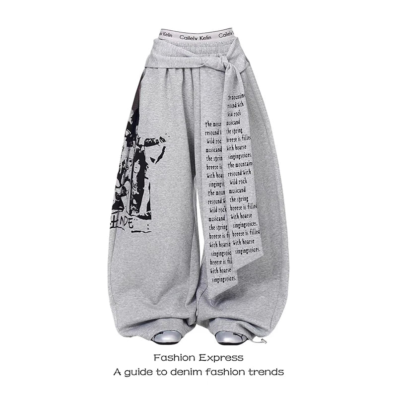 Gothic Letter Print Baggy Sweatpants - Y2K Harajuku - BaeSprout.com