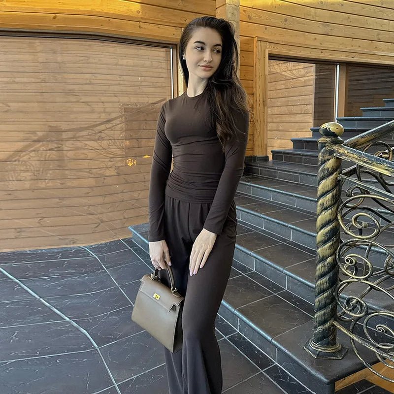 Slinky Long Sleeve Wide Leg Set Two Piece — Y2K Baddie Going Out - BaeSprout.com