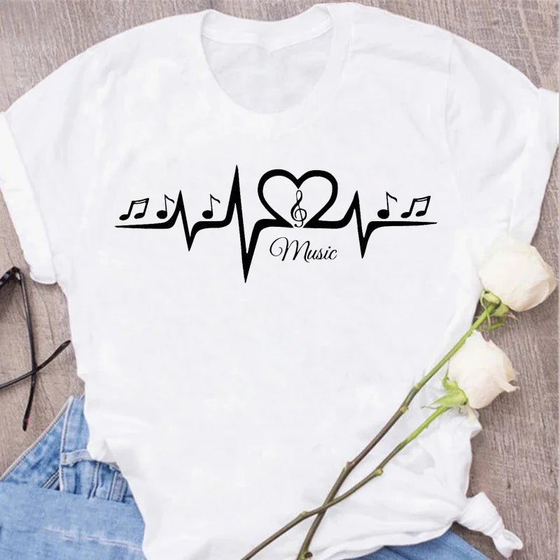 Music Heartbeat Graphic Tee Short Sleeve — Indie Alt & Harajuku Style - BaeSprout.com