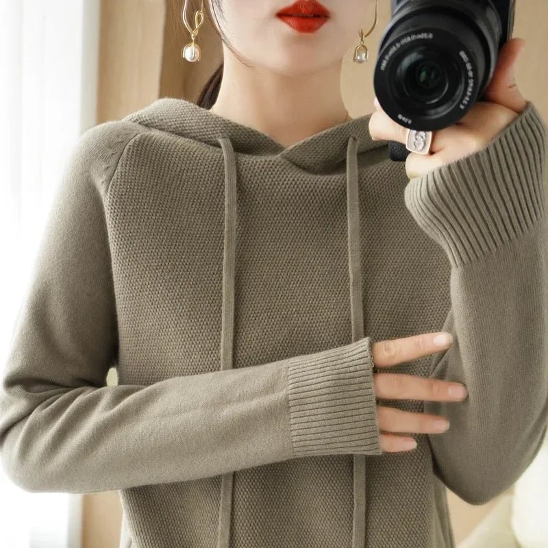 Cozy Knit Hooded Pullover Sweater with Drawstring — Casual Winter - BaeSprout.com
