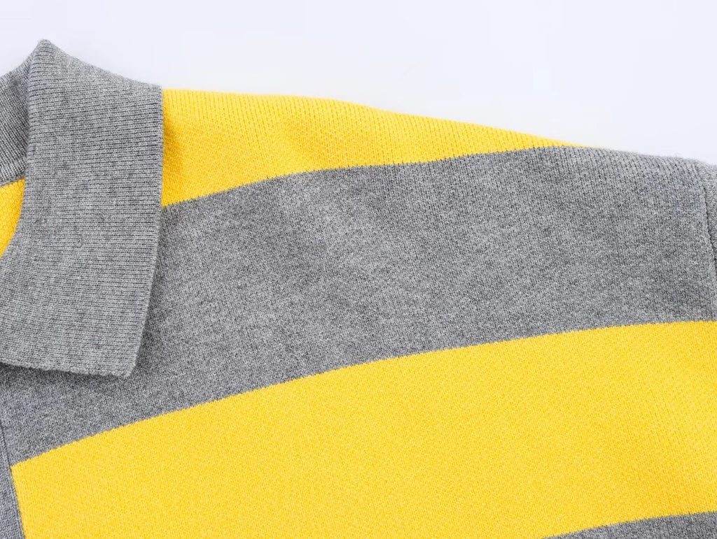 Striped Polo Collar Knit Sweater with Loose Fit — Preppy Y2K - BaeSprout.com