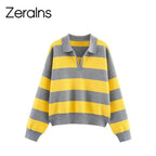 Striped Polo Collar Knit Sweater with Loose Fit — Preppy Y2K - BaeSprout.com