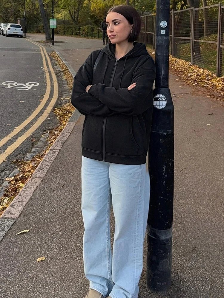 Oversized Zip - Up Hoodie Big Pocket Loose Fit — Clean Girl Y2K Essential - BaeSprout.com