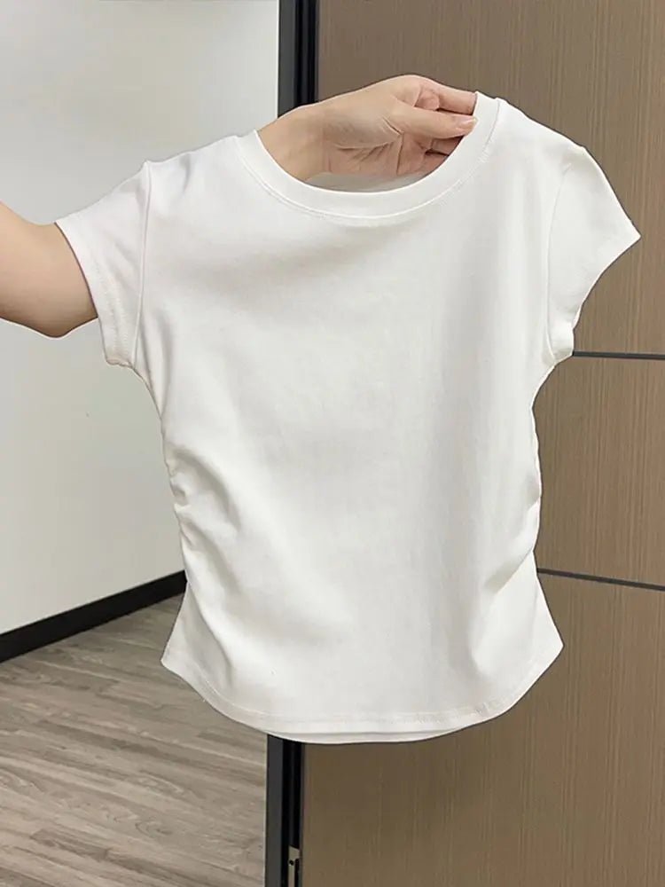 Ruched Side Tee Slim Fit Cap Sleeve Crew Neck — Clean Girl Everyday - BaeSprout.com