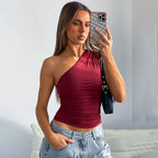 One Shoulder Crop Top Ruched Sleeveless — Y2K Baddie & Going Out - BaeSprout.com