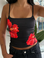 Hibiscus Print Cami Top Spaghetti Strap Slim — Y2K Baddie & Streetwear - BaeSprout.com
