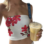 Wildflower Print Tube Top Strapless Ruched — Y2K Indie & Streetwear - BaeSprout.com