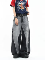 Color Block Patchwork Baggy Wide Leg Jeans - Y2K - BaeSprout.com