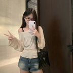 Sheer Off - Shoulder Oversize Long Sleeve Top - BaeSprout.com