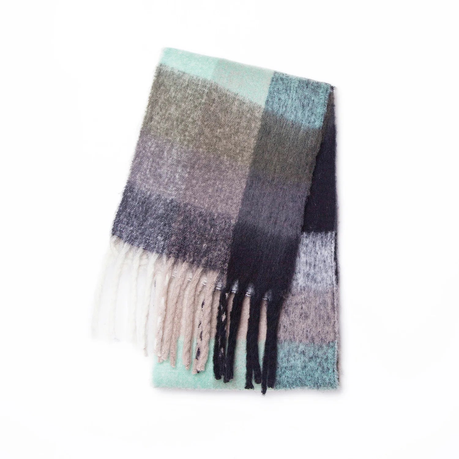 Fuzzy Color Block Tassel Scarf — Y2K Indie Winter Style - BaeSprout.com
