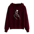 Finger Heart Graphic Hoodie Loose Fit Fleece — K - Pop Coquette Casual - BaeSprout.com