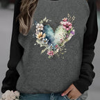 Floral Heart Raglan Long Sleeve Tee — Cottagecore Coquette Casual - BaeSprout.com