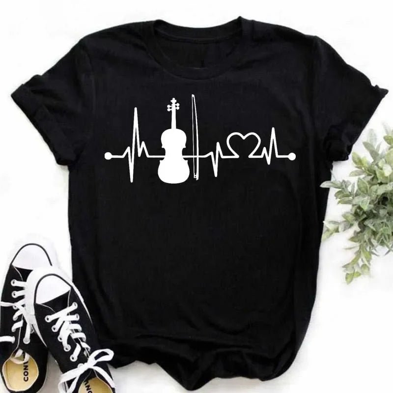Music Heartbeat Graphic Tee Short Sleeve — Indie Alt & Harajuku Style - BaeSprout.com