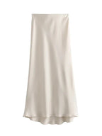 Satin Midi Skirt High Waist Flowy A - Line — Quiet Luxury Old Money Chic - BaeSprout.com