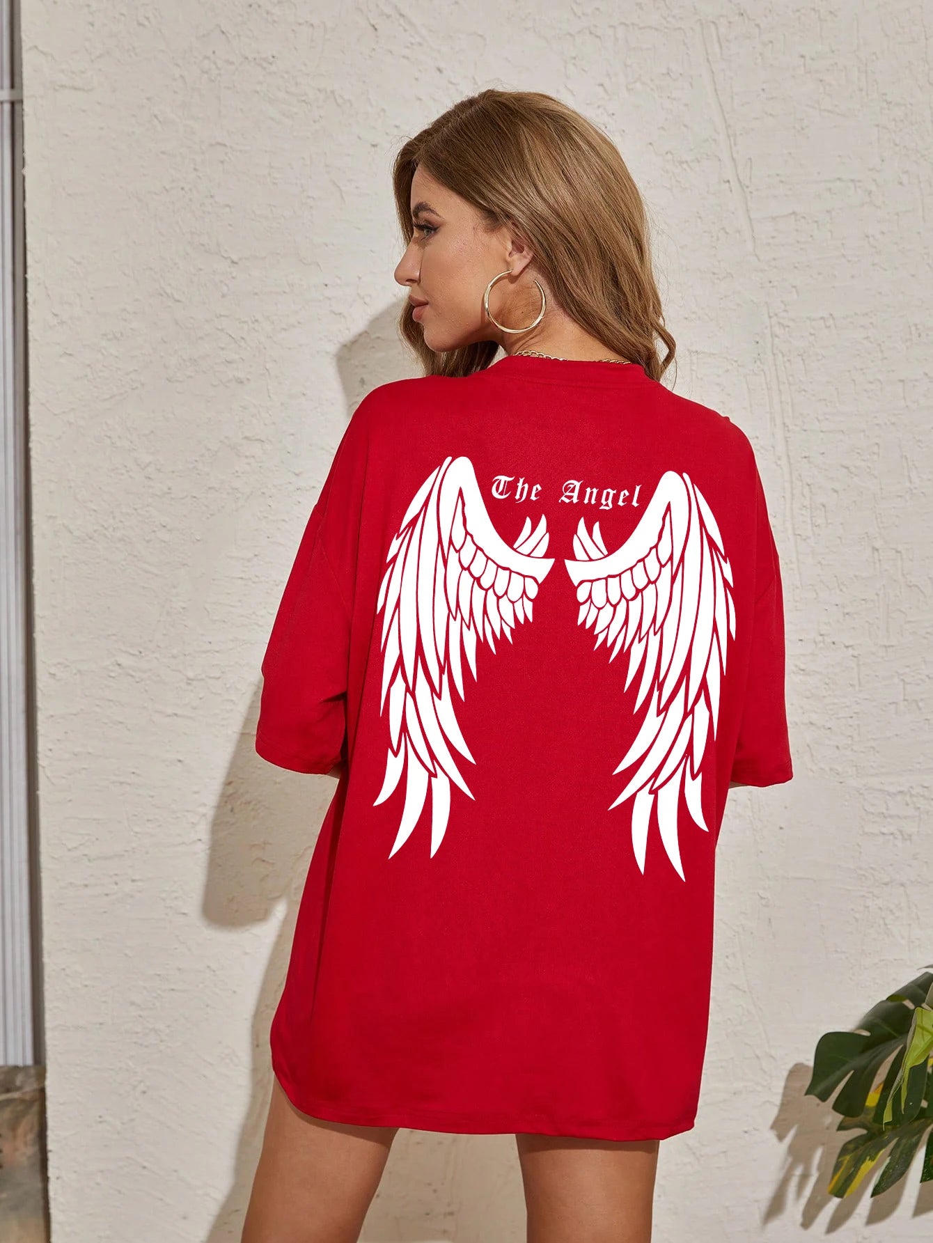 Angel Wings Back Graphic Oversized Tee with Short Sleeves — Y2K Grunge - BaeSprout.com