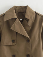 Cropped Trench Coat Double Breasted Lapel — Quiet Luxury Old Money Style - BaeSprout.com