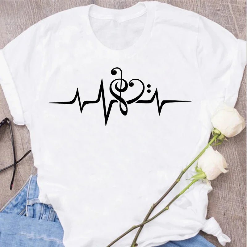 Music Heartbeat Graphic Tee Short Sleeve — Indie Alt & Harajuku Style - BaeSprout.com
