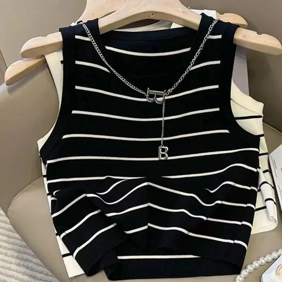 Striped Knit Waistcoat for Women
