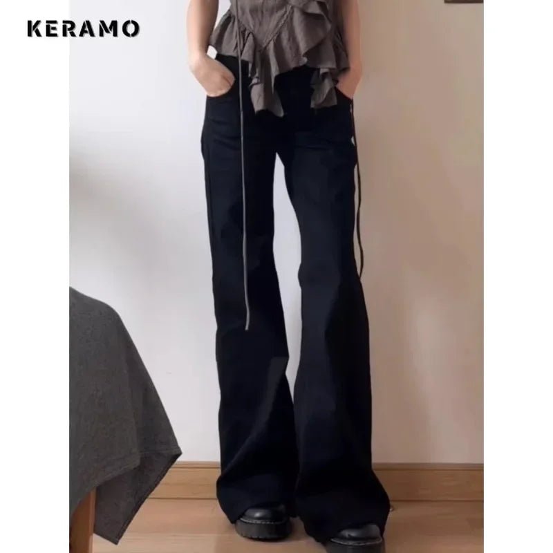Black Flare High Waist Jeans with Washed Finish — Y2K Grunge - BaeSprout.com