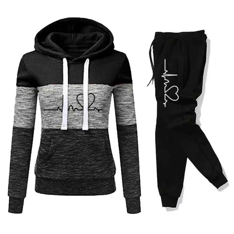 Color Block Hoodie Jogger Set Two Piece Heartbeat — Y2K Sporty Streetwear - BaeSprout.com