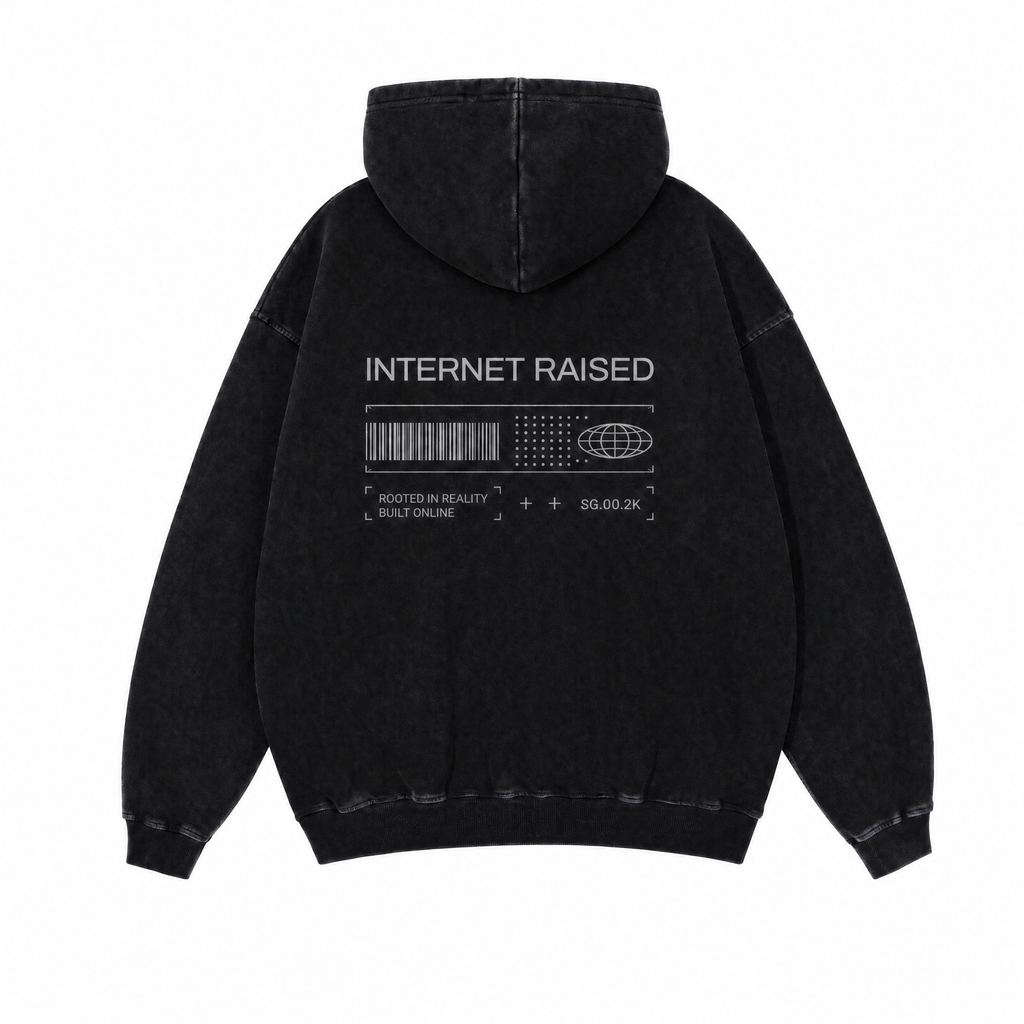 Street Grown Internet Raised - Acid Washed Black Hoodie
