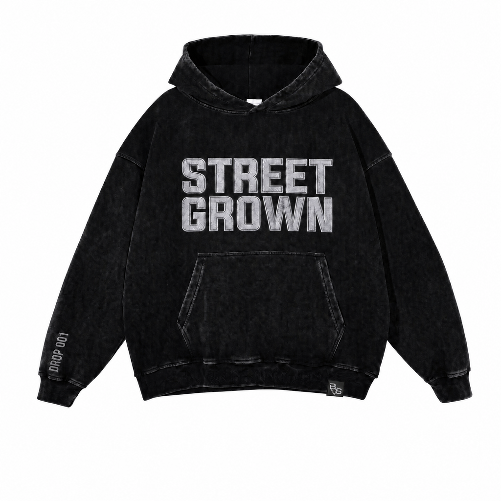 Street Grown Internet Raised - Acid Washed Black Hoodie
