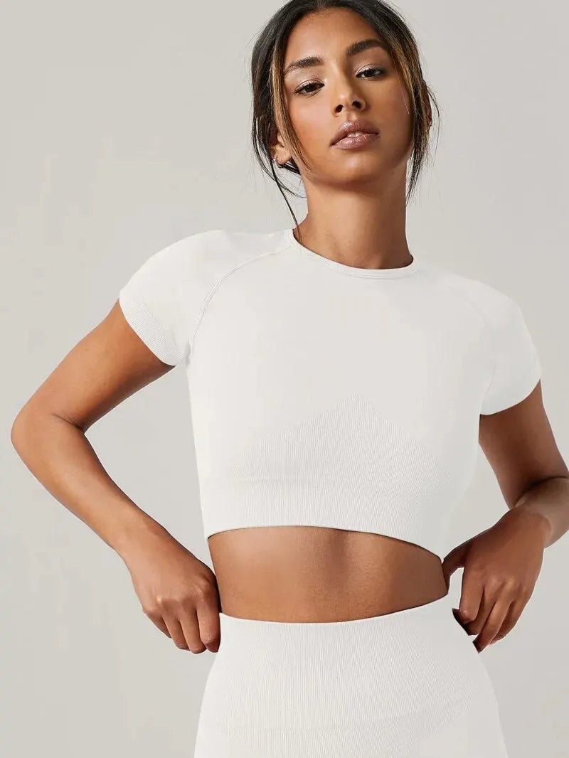 Seamless Ribbed Crop Top Short Sleeve — Athleisure Active - BaeSprout.com
