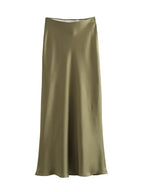 Satin Midi Skirt High Waist Flowy A - Line — Quiet Luxury Old Money Chic - BaeSprout.com