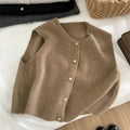 Knit Sweater Vest Gold Button Sleeveless Crop — Quiet Luxury Layering - BaeSprout.com