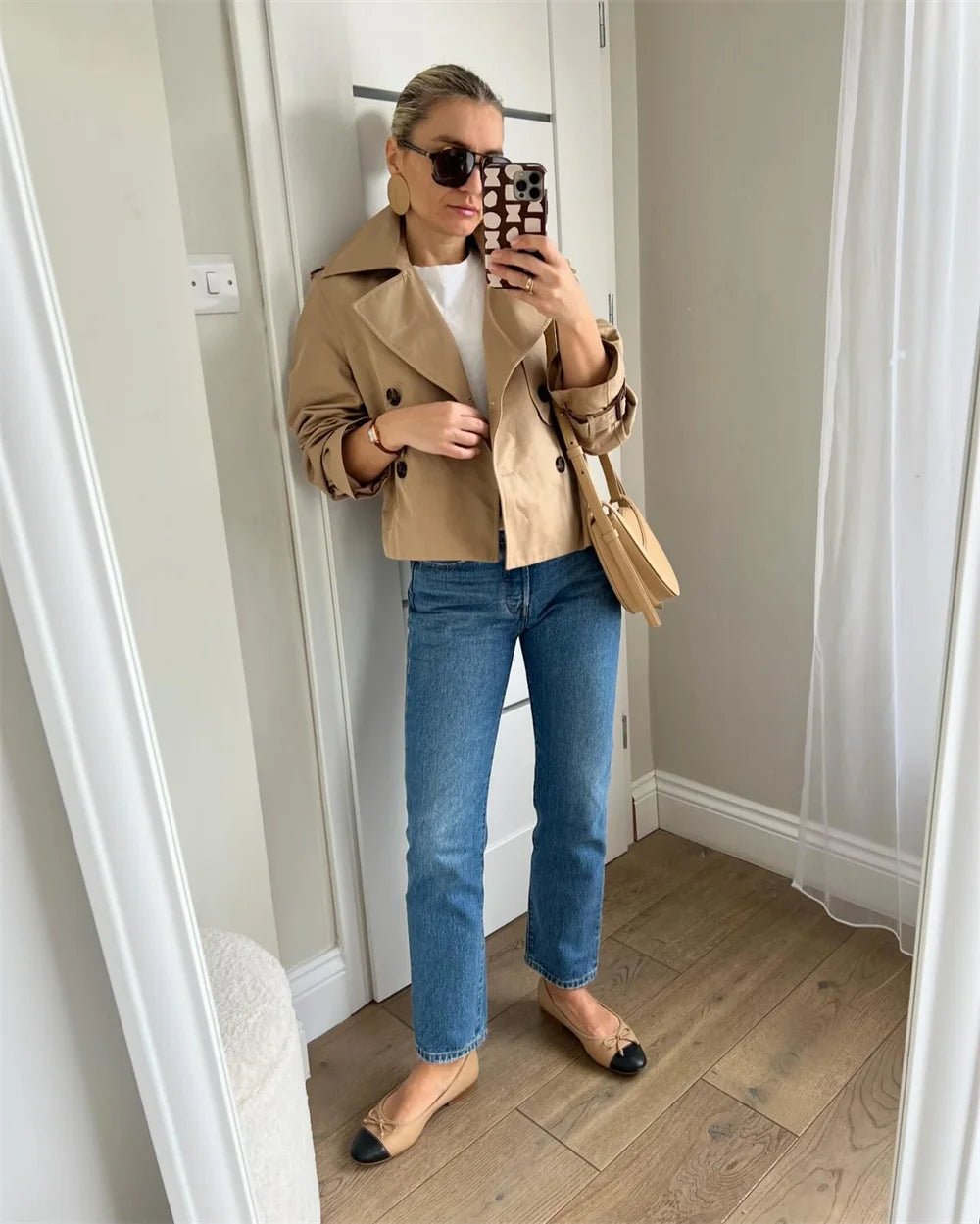 Cropped Trench Coat Double Breasted Lapel — Quiet Luxury Old Money Style - BaeSprout.com