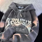 Chenille Embroidered Zip - Up Hoodie with Star Detail — Y2K Harajuku - BaeSprout.com