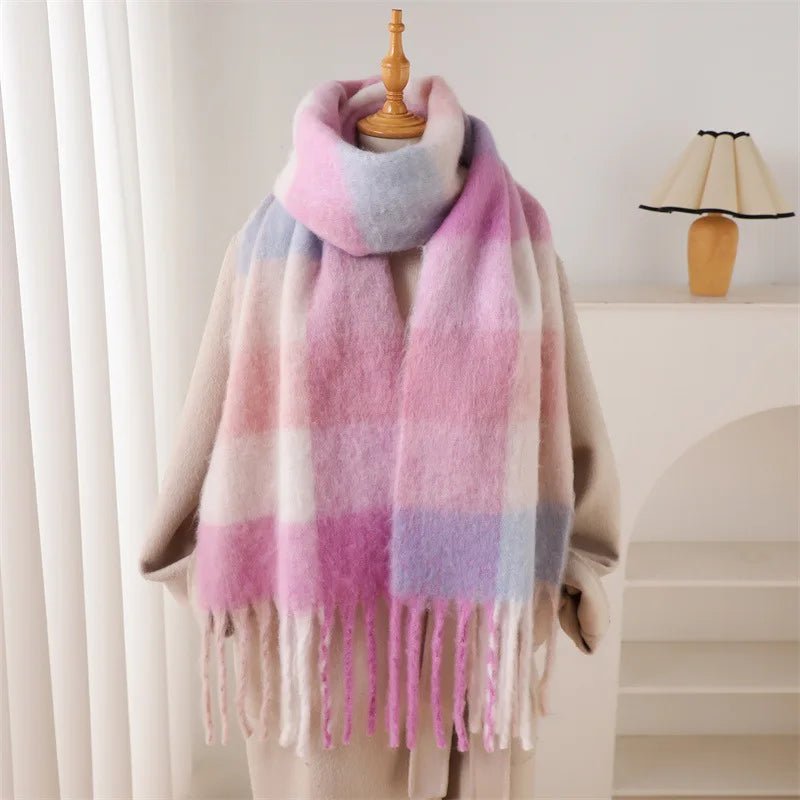Fuzzy Color Block Tassel Scarf — Y2K Indie Winter Style - BaeSprout.com