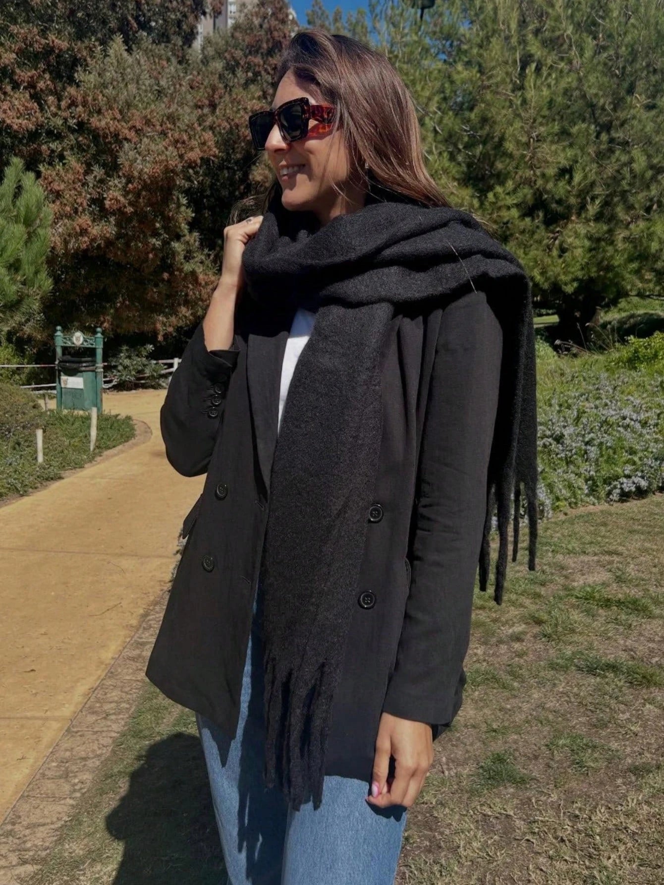 Solid Fuzzy Oversized Scarf Long Tassel Wrap — Quiet Luxury Winter - BaeSprout.com