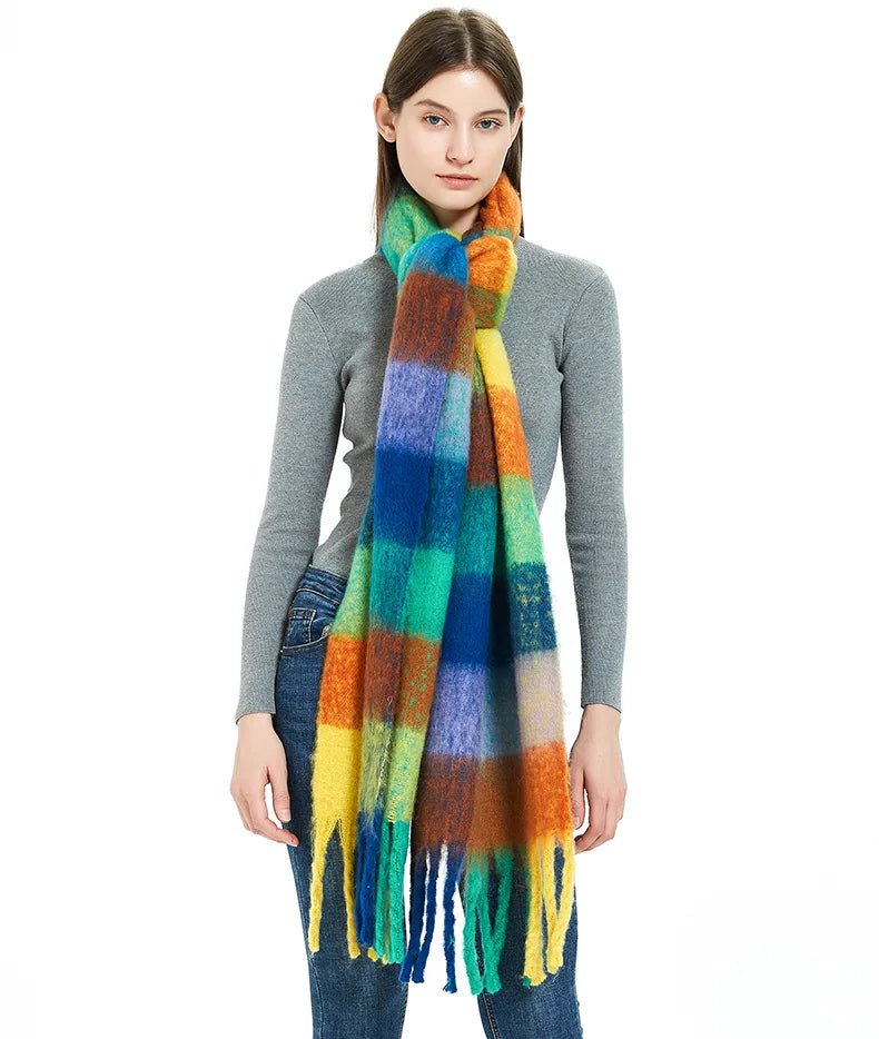 Fuzzy Color Block Tassel Scarf — Y2K Indie Winter Style - BaeSprout.com