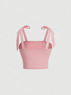Ruched Bow Tie Shoulder Crop Top with Wide Straps — Y2K Coquette - BaeSprout.com
