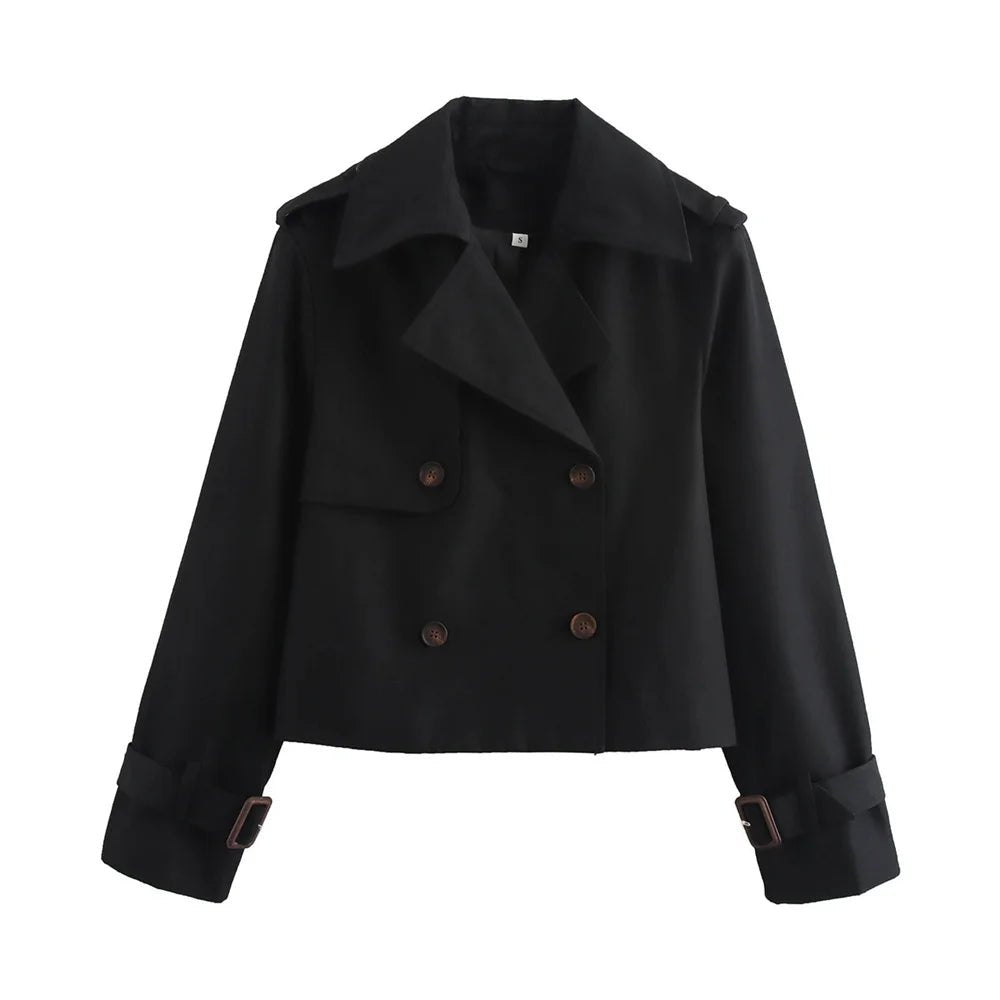 Cropped Trench Coat Double Breasted Lapel — Quiet Luxury Old Money Style - BaeSprout.com