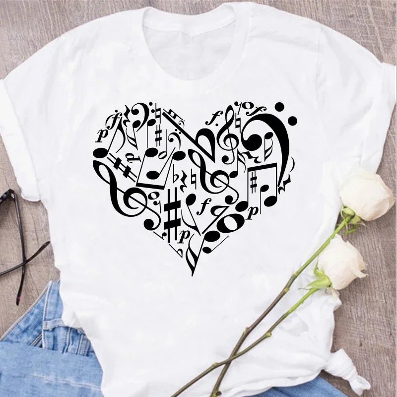 Music Heartbeat Graphic Tee Short Sleeve — Indie Alt & Harajuku Style - BaeSprout.com
