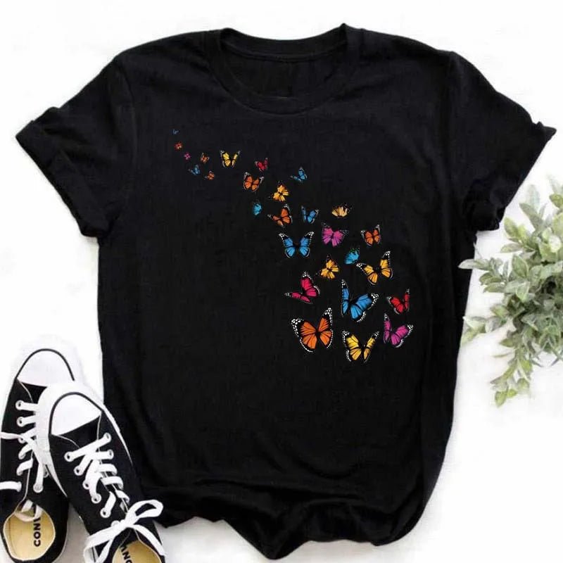 Summer Cartoon Butterfly Print Top - BaeSprout.com