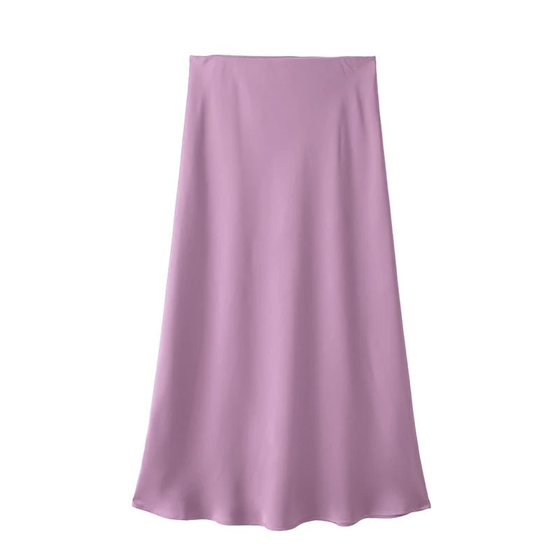 Satin Midi Skirt High Waist Flowy A - Line — Quiet Luxury Old Money Chic - BaeSprout.com