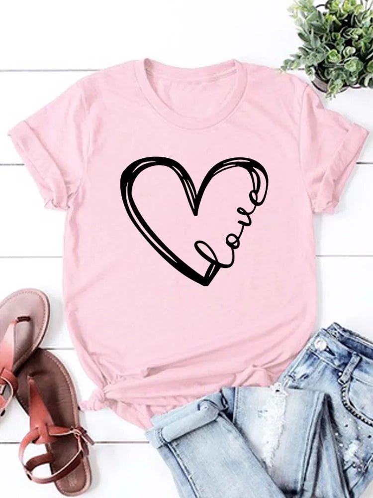 Love Heart Graphic Tee Short Sleeve Crew Neck — Indie Coquette Casual - BaeSprout.com