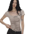 Letter Print Baby Tee Scoop Neck Fitted — Y2K Indie Alt Grunge - BaeSprout.com