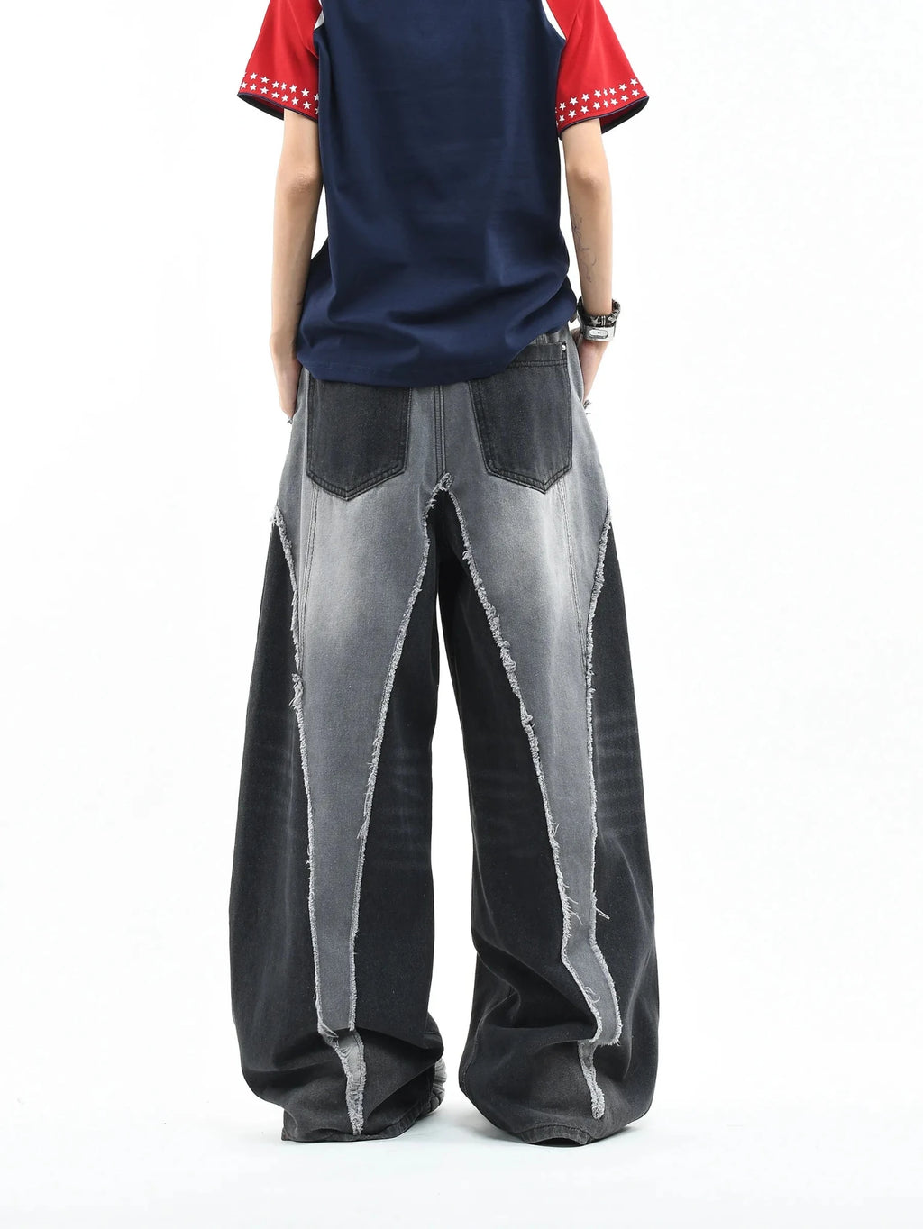Color Block Patchwork Baggy Wide Leg Jeans - Y2K - BaeSprout.com