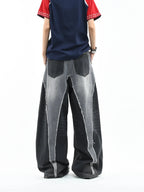 Color Block Patchwork Baggy Wide Leg Jeans - Y2K - BaeSprout.com