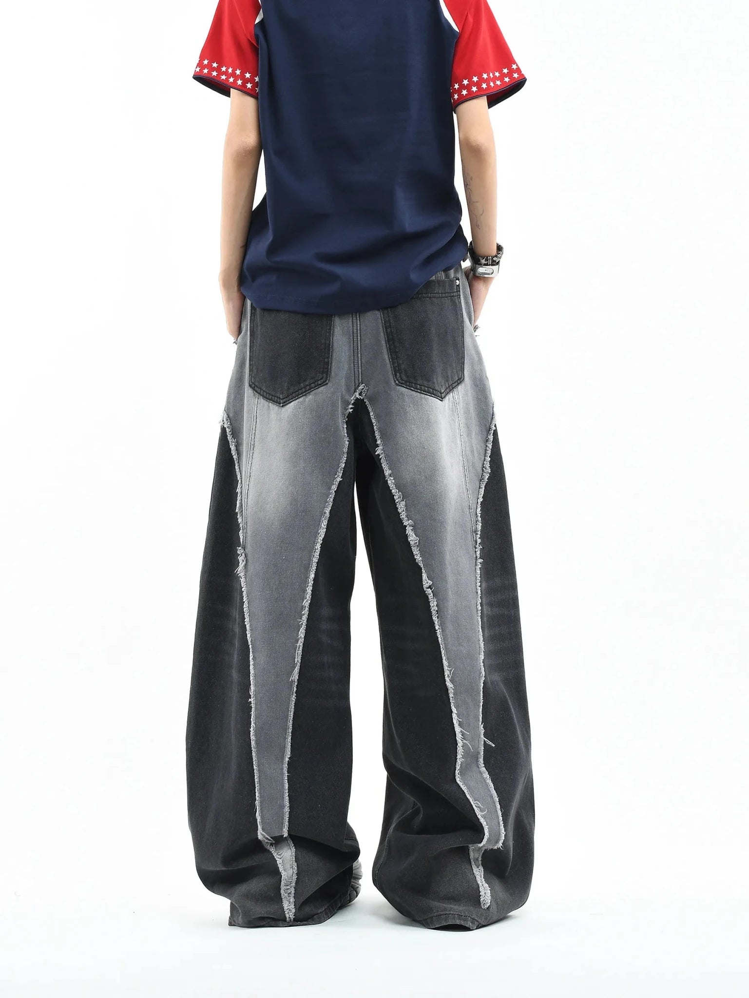 Color Block Patchwork Baggy Wide Leg Jeans - Y2K - BaeSprout.com