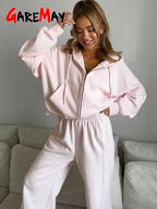 Zip - Up Hoodie Wide Leg Sweatpants Set Two Piece — Y2K Clean Girl Loungewear - BaeSprout.com