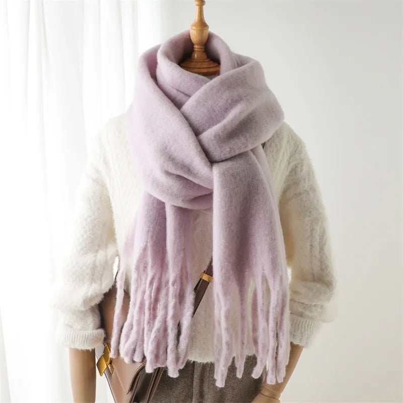 Solid Fuzzy Oversized Scarf Long Tassel Wrap — Quiet Luxury Winter - BaeSprout.com