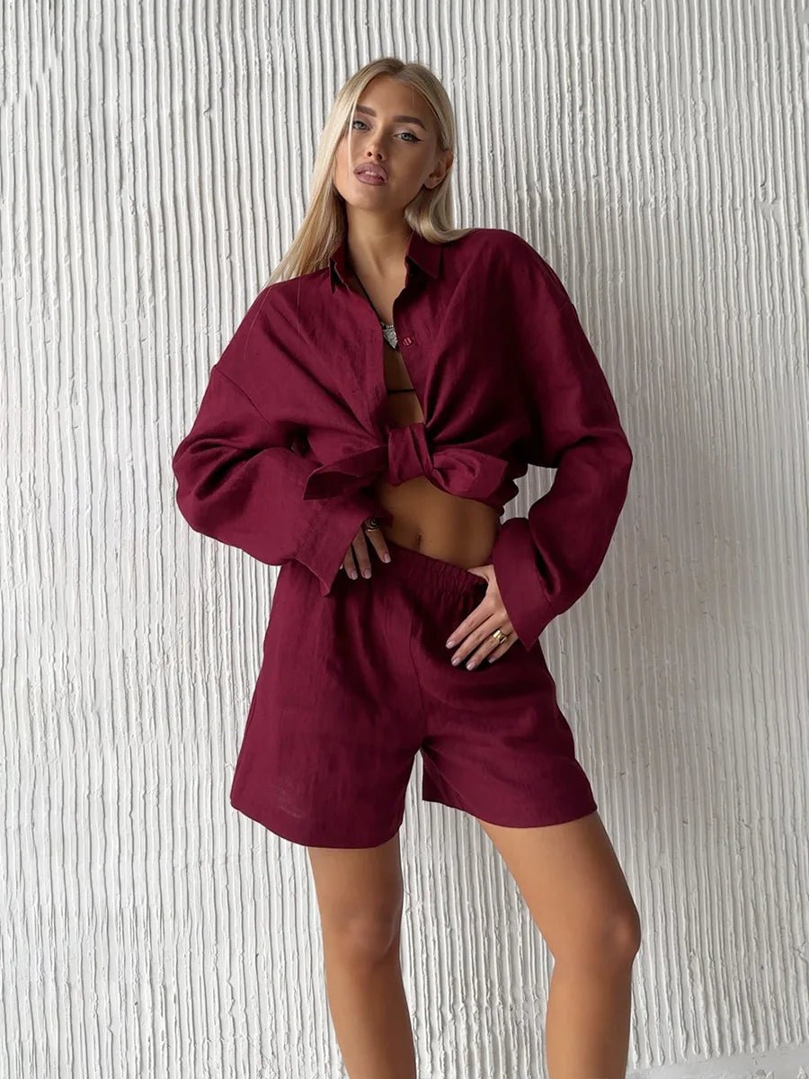 Linen Wide Leg Pants Set Two Piece Oversized Shirt — Clean Girl Beach Chic - BaeSprout.com